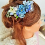 花かんざし(Uピン）☆コーネリアスローズ&デルフィー6本セット☆*くすみブルー