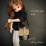 1/6 doll size本革バッグ　レオパードダイヤ格子