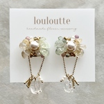 天然石のフラワーアクセサリー【 green × clear gold 】