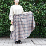 チェックのサーキュラースカート ベージュ×アクア 80cm
