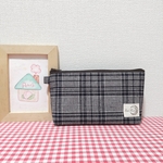 【１点限り特別価格】マチ付きポーチ（チェック＊ネイビー ベージュ）