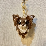 【新作】編みぐるみ犬キーホルダー:ロングコートチワワ（チョコタン）