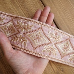 75㎝カット済【インド刺繍リボン】シルク　刺繍　リボン　りぼん   【ピンク】