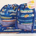 ♦︎3点セット （ お弁当袋 コップ袋 ランチョンマット)  新幹線 電車 柄　紺色