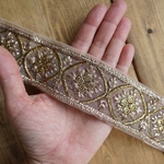 75㎝カット済み【インド刺繍リボン】チュール　リボン 【ブロンズ】　