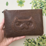 本革　レザー　豚革　猫　ねこ　ペタンコポーチ　小さめポーチ　ポーチ　かわいい