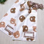 送料込❁.*･ﾟ おりこうエプロン お食事エプロン くま 一重タオル 2枚セット  ギンガムチェック 茶色小