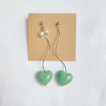 ★ぷっくり マーブルハート ピアス★グリーン★
