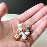 ミニチュア　うさぎさん、たぬきさんのお団子づくり