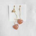 ★ぷっくり マーブルハート イヤリング★サーモンピンク★