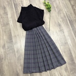 パープルグレー タータンチェック の かわいい ギャザースカート