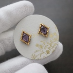 【アメジスト】チェコビーズ ビーズ刺繍　耳飾り［CＩ101-C］