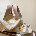   ＊エコバッグと巾着のセット＊ミモザ💛ナチュラル  布エコバッグ　小さめ＊【マチ15㎝】　しじみ巾着ミニサイズ   