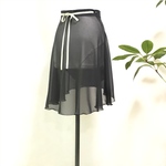 【再販】バレエ　☆ジョーゼット生地のウエストで結ぶ巻きスカート☆　エレガントスタイル　色：チャコール　リボンをお選びください♡