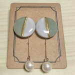 ハンドメイド ピアス 2way ツートンカラー パールビーズ