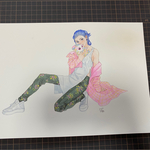 水彩原画　ハーフアップの青年