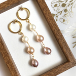 ＊人気＊《高品質》＊つやつや＊3連淡水パール・フープイヤリング/ピアス14kgf