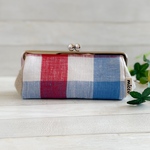 リネンのがま口ポーチ（メガネ・ペンケースサイズ：トリコブロックチェック）