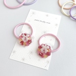 【40】花びらのリース　ヘアゴム　赤ピンク　キッズ　ベビー　レジン　押し花　ハンドメイド　子供　花　フラワー