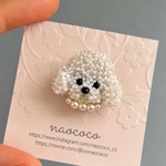 【受注制作】ビションフリーゼのビーズ刺繍ブローチ