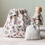 vintageリバティ*サーカス*巾着*フランスアンティークリネン*刺繍ラベンダーサシェセット