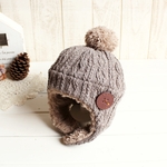 耳あて付帽子♪ベビーキッズ/ざっくりジャズネップアラン/本革ボタン