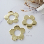 【4個】フラワーメタルプレート　イエローゴールド　花　金属　合金　北欧　デザインプレート