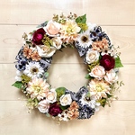 No.wreath-15463★ダリアとバラのリース　40cm・アーティフィシャルフラワー/造花リース/秋のリース/大型リース