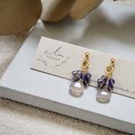 "Grayonyx×iolite"サージカルステンレス グレーオニキス アイオライト ピアス☽ 