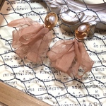 淡水パール×金木犀の2wayピアス  シフォンリボンタッセル