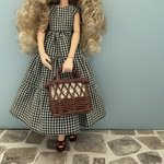 22センチドール服　 ティアードワンピース　ダークグリーンギンガムチェック