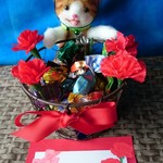 母の日に！茶トラ猫のミニワイヤーバスケット　羊毛フェルト　猫