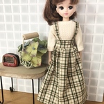 リカちゃん・服＊シンプルセット★シンプル七分袖ニット＆チェックのジャンバースカート　