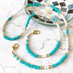 [マスクチェーン送料無料‼︎］ 2way  white×turquoise バイカラーマスクチェーン