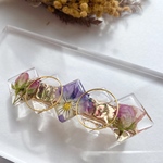 New キッズ ♡親子で使える♡ 押し花入り スクエア レジン ヘアクリップ viola