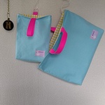 スカイブルー×蛍光ピンク　レッスンバッグ　上履き入れ