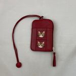 パスケース（小銭入れ付き、2枚用、ワイン茶トラ猫の刺繍）No.03003-18
