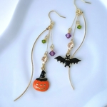 お化けかぼちゃとコウモリの揺れるハロウィンピアス(秋・ガラス・ジルコニア・大人可愛い・揺れる・とんがり帽子・Halloween・ハロウィン)      