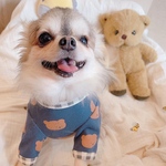 韓国っぽくま×ギンガムチェック ネイビー 可愛い くま 韓国 犬服 わんこ服 犬 秋服 