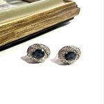 VINTAGE EARRING  ヴィンテージ　サファイアイヤリング　アンティーク  クラシカル　花　フラワー　大ぶり　クリップ　ナチュラル　カジュアル　ビーズ　ビジュー　結婚式　秋　ブライダル