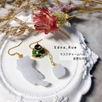 Sugar cat☕️💚アシンメトリーピアス(イヤリング・ノンホール樹脂・マスクチャームへの変更可)送料無料 パーツ変更無料 金属アレルギー対応ピアス とびつき猫 レジン