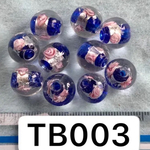 花柄トンボ玉約12mm,10個セット売り。