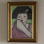絵画。壁掛け絵原画手描き【可愛くてショートヘアの少女のピンクの気持ち】