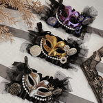 ハロウィン～マスカレードチョーカー＆ヘッドドレス（ゴールド）～ペット用アクセサリー ペット用チョーカー ペット用ヘッドドレス 仮面舞踏会 誕生日 記念日 撮影会 犬 猫 魔女 悪魔 インスタ映え