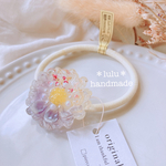 【New】お花畑のフラワーヘアゴム　ニュアンスカラー　ハンドメイドヘアゴム　ハンドメイドレジン　押し花　ヘアゴム　ヘアアクセサリー　お花　くすみカラー