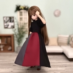 リカちゃん服：パフスリーブと秋色ギャザーロングスカート（レッド）