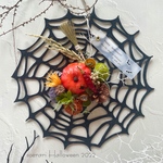 【再販×7】ハッピーハロウィン♪　蜘蛛の巣　吊るしアレンジ　玄関リースにも★ 黒ver.