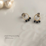☆ ブラックオニキス//小ぶりなフープチタンピアス/minne_new／秋色／シンプル