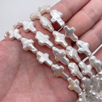 艶々 淡水パール 連40cm バロック クロス 十字架 真珠 14~16mm*10~12mm ホワイト系 干渉色