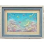 和紙ちぎり絵『夢の世界の三日月と流れ星』葉書サイズ原画